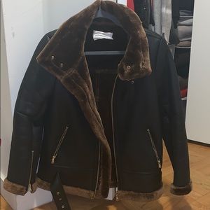zara leather and fur moto jacket